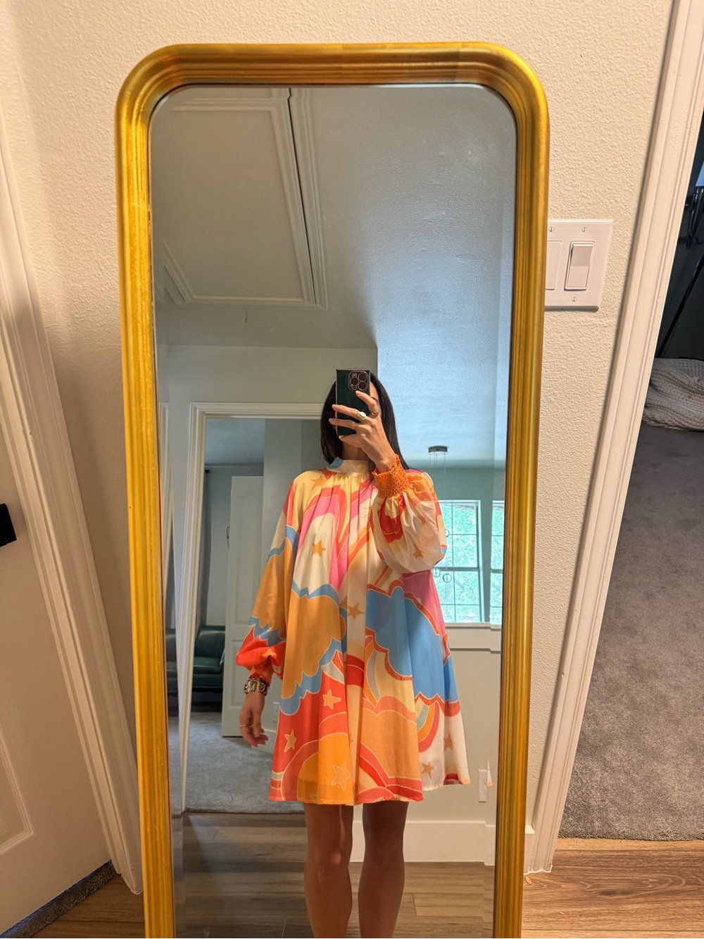 Colorblock Star Print Swing Dress - Multicolor